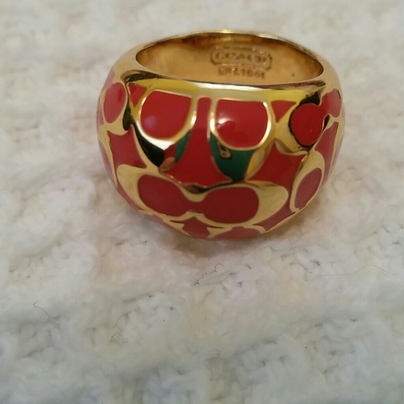 Authentic Coach signature ring size 8 gold pink
