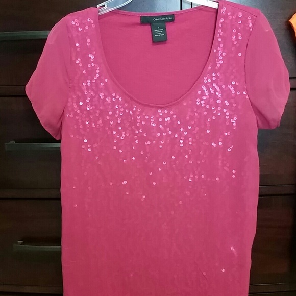 Calvin Klein Jeans M Magenta sparkly shirt - Picture 1 of 2