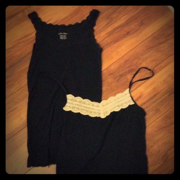 2 camis with lace tops