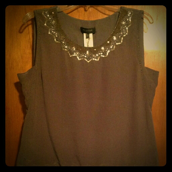 MM Couture NWT Silk Shirt w/ Glass Beaded Neckline