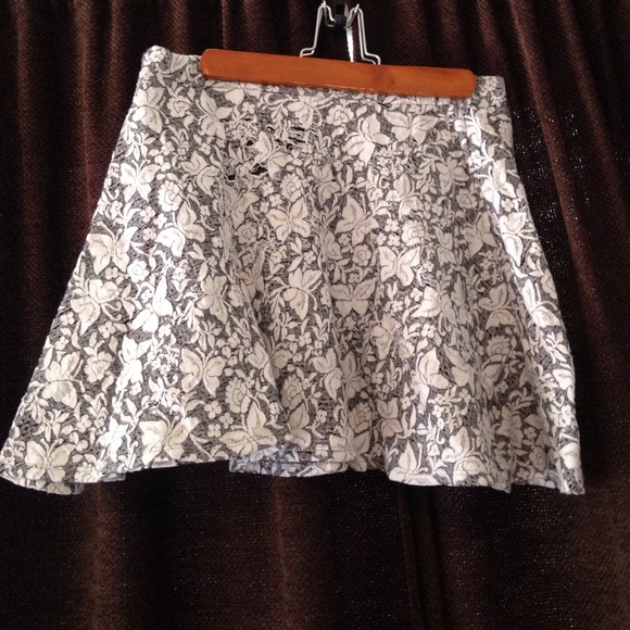 butterfly print white and gray skater skirt