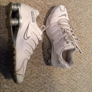 White with grey/silver Nike Shox