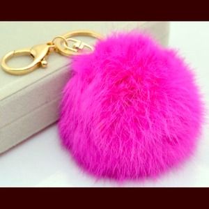 Hot Pink  Puff Ball Keychain!!!