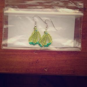 Green and turquoise beaded earrings