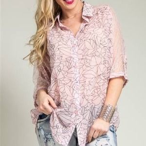Tropical lace shirt, Pink 1X, 2X,3X
