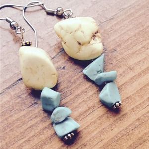 Hand beaded stone earrings.