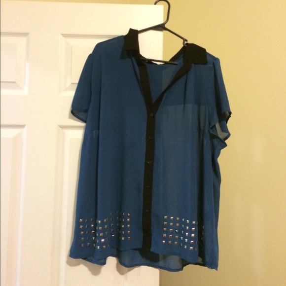 Sheer studded button up shirt
