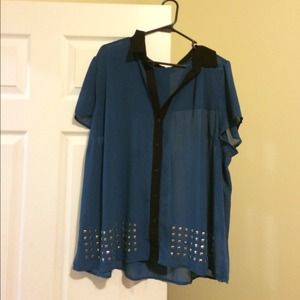 Sheer studded button up shirt