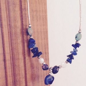 Hand beaded silver and stone necklace.