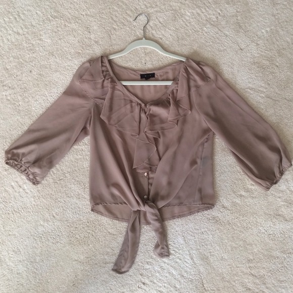 Nude ruffle semi crop top