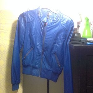 blue leather jacket