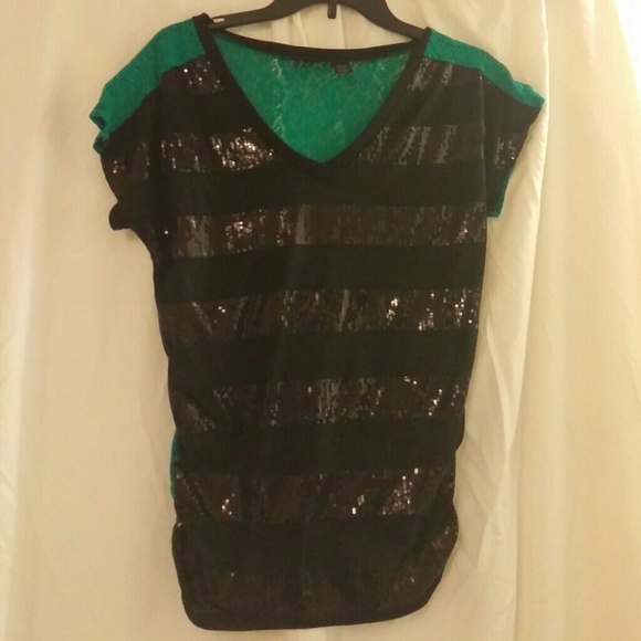 Black and Green Sequin Top
