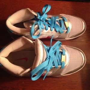 Silver and pink nike high tops