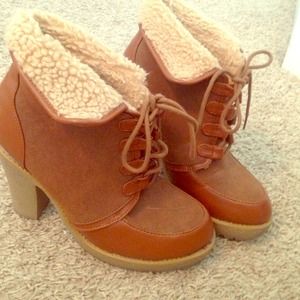 Never Used Fur Lace-Up Booties