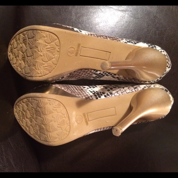 Python Almond Toe Gold Covered Pumps - Picture 3 of 4