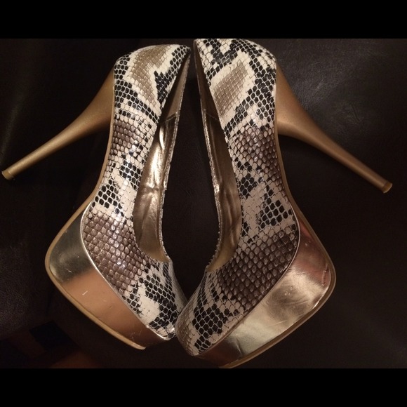 Python Almond Toe Gold Covered Pumps - Picture 4 of 4