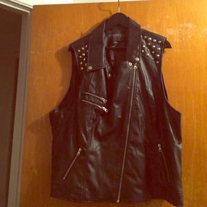 Plus Size Studded Leather Vest Jacket