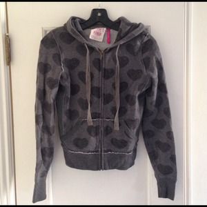 VS Pink Grey Heart Print Hoodie Sweatshirt