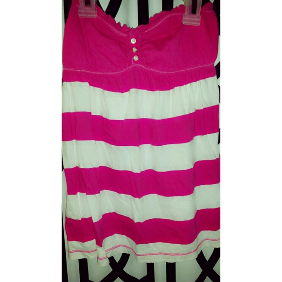 Pink and white strapless hollister shirt