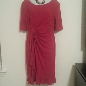 Connected brand red quarter sleeve rouched dress