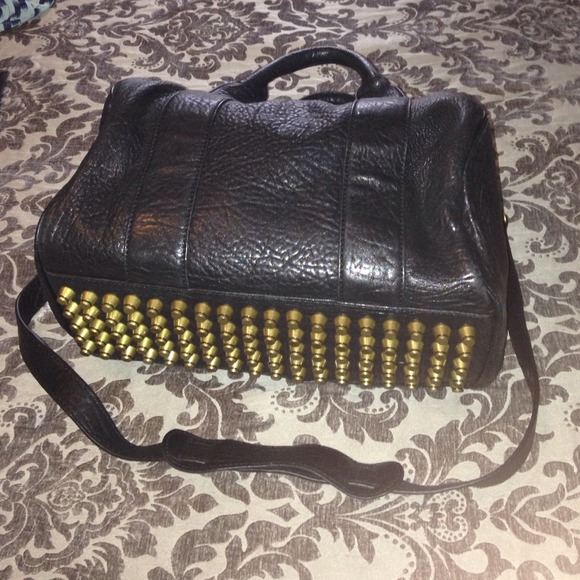 Calfskin black studded satchel
