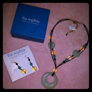 Lia Sophia Jade Necklace & Matching Earrings