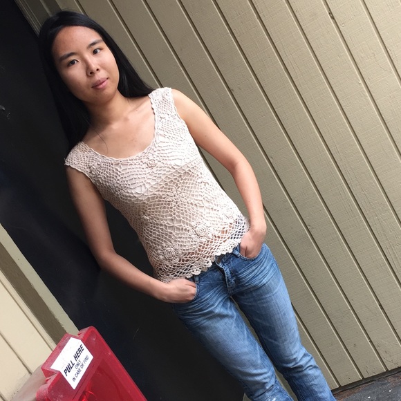 Boho 🍭 Floral Crochet Top in Nude Sz. S - Picture 3 of 4