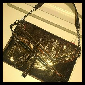French Connection metallic gold & black pocketbook