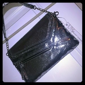 French Connection metallic Silver & black clutch