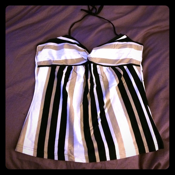 Striped halter bandeau top cream and black