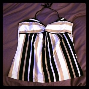 Striped halter bandeau top cream and black