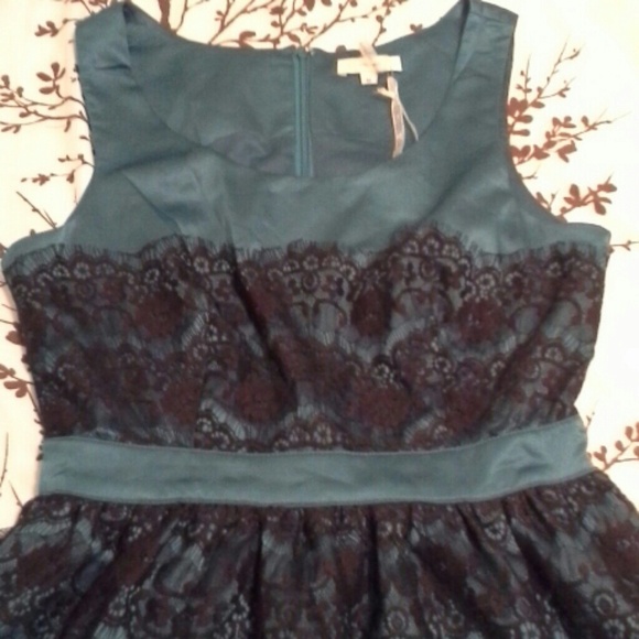 Teal black lace cocktail dress