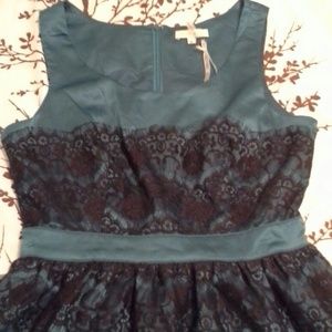 Teal black lace cocktail dress