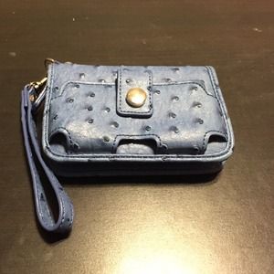 Faux blue ostrich wallet/cellphone holder