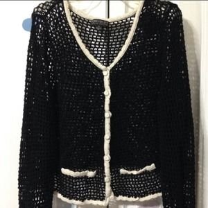 Black and white open knit cardigan