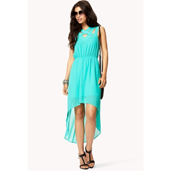 Teal high low dress