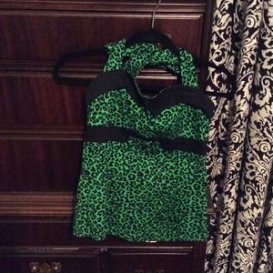 Punk Rockabilly Pinup green leopard halter