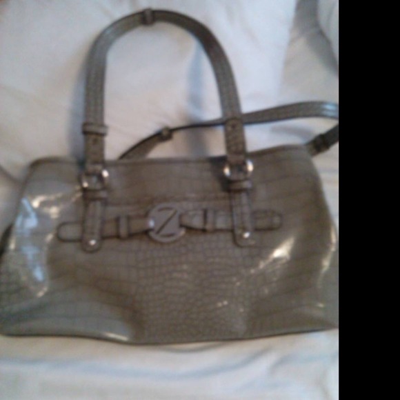 Nine West Gray Faux Patent Leather Croc Purse