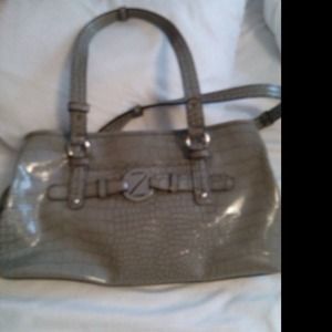 Nine West Gray Faux Patent Leather Croc Purse