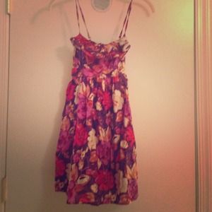 Purple/Red Floral Dress w/ Ruffle Detail