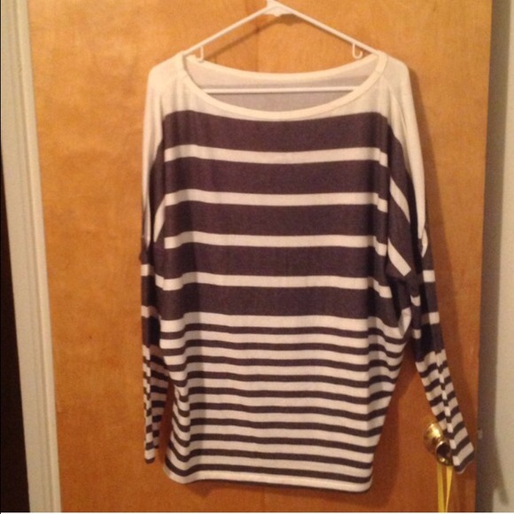 Boat Neck Lghtwght Sweater w/ Gray & Ivory stripes - Picture 2 of 4
