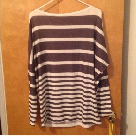 Boat Neck Lghtwght Sweater w/ Gray & Ivory stripes - Picture 3 of 4