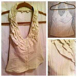 Pinstripe Rampage Tuxedo Ruffle Blouse