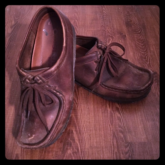 Dark brown leather wallabees