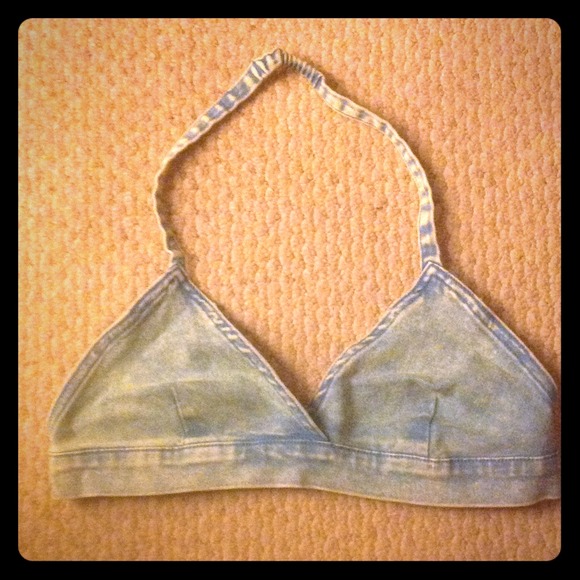 Forever 21 heritage denim halter top bra large 💙