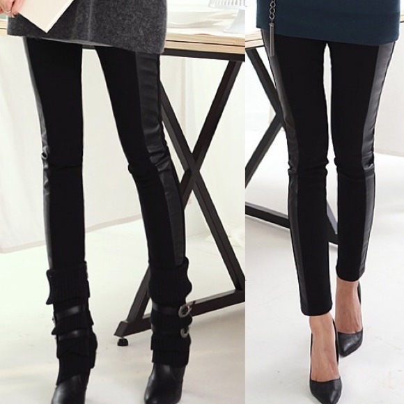 Thin Leggings with Leather Like stripes - Picture 3 of 4