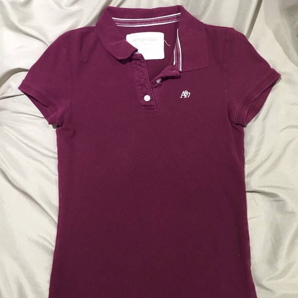 Aeropostale Stretch Solid Burgundy Polo