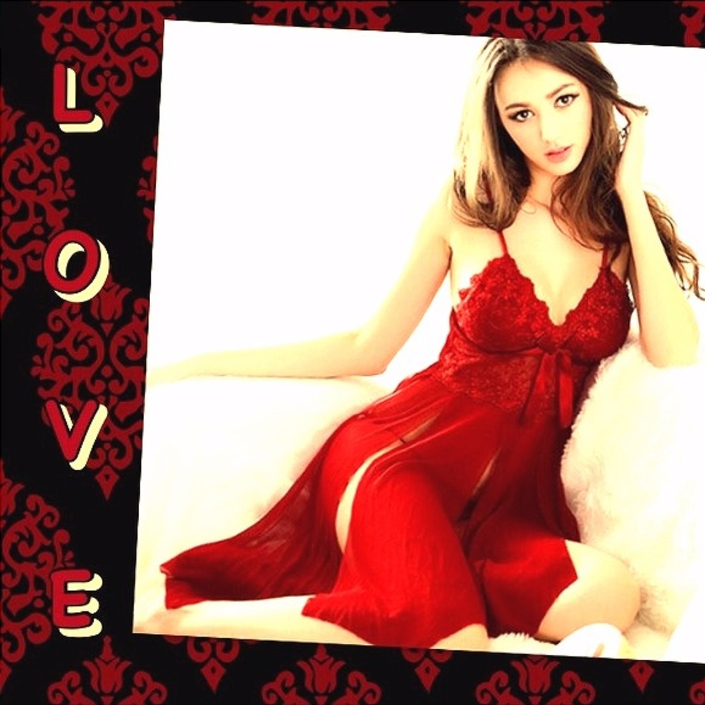 Bright Red Chemise Sheer with Lace