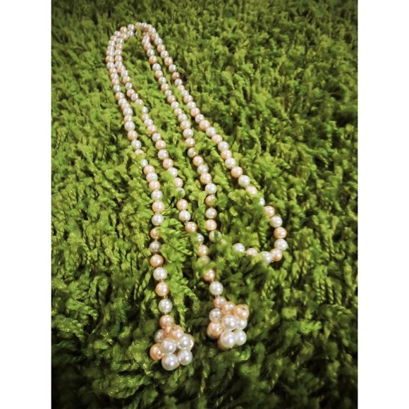 Glass pearl long necklace