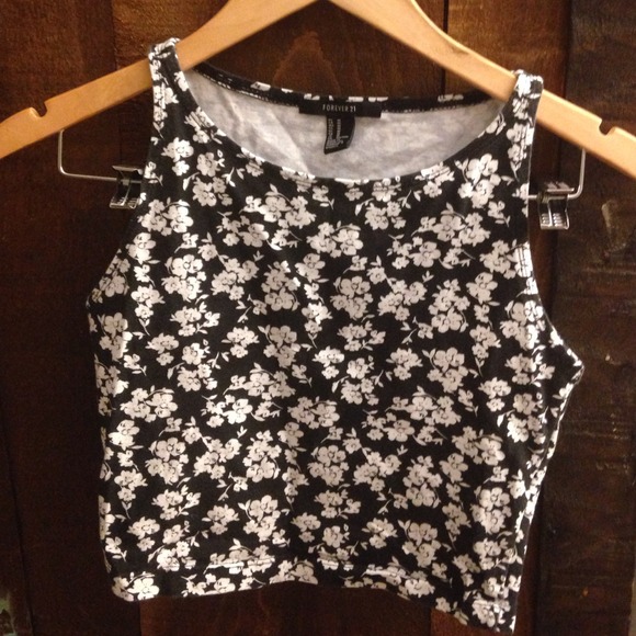 a black and white floral crop top